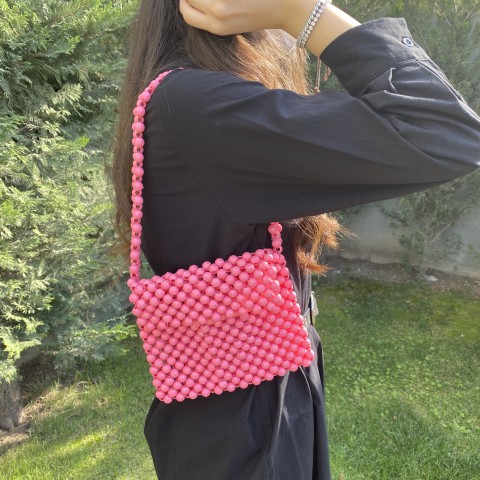 Pembe Boncuk Kol Çantası