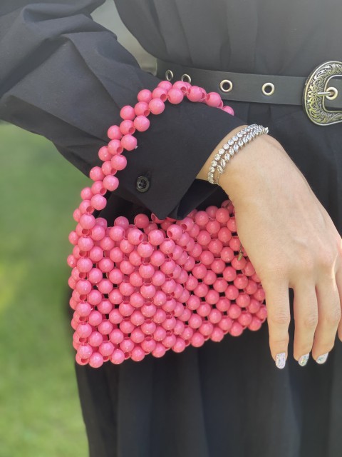 Pembe Boncuk Mini Boy El Çantası